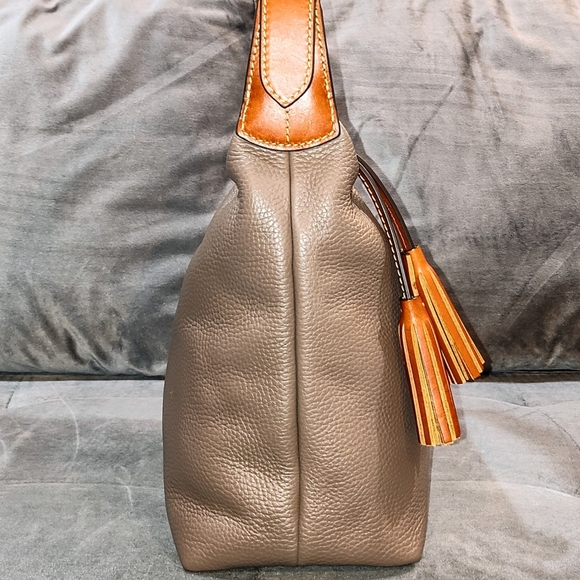 DOONEY & BOURKE PAIGE SAC PEBBLED LEATHER TASSLED HOBO BAG IN ELEPHANT BNWOT - Picture 8 of 17
